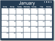 A calendar showing the month of January 1983