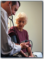 Doctor examining an elderly woman