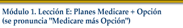 Módulo 1. Lección E: Planes Medicare + Opción (se pronuncia "Medicare más Opción")