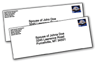 Envelopes with Social Security in the return address area, addressed to "Spouse of John Doe," and "Spouse of Johna Doe."