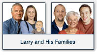 Larry and his current wife and infant, and his ex-wife with their two college-age kids.