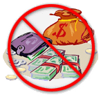 Pile of money with prohibited symbol through it 